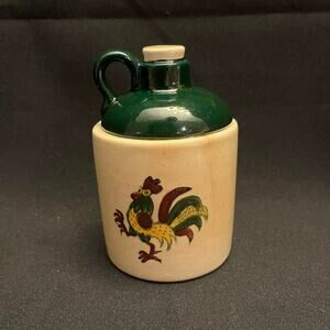 Vntg 50’s Homestead Metlox Poppytrail Green Rooster Jug 5” Server Jam Mustard